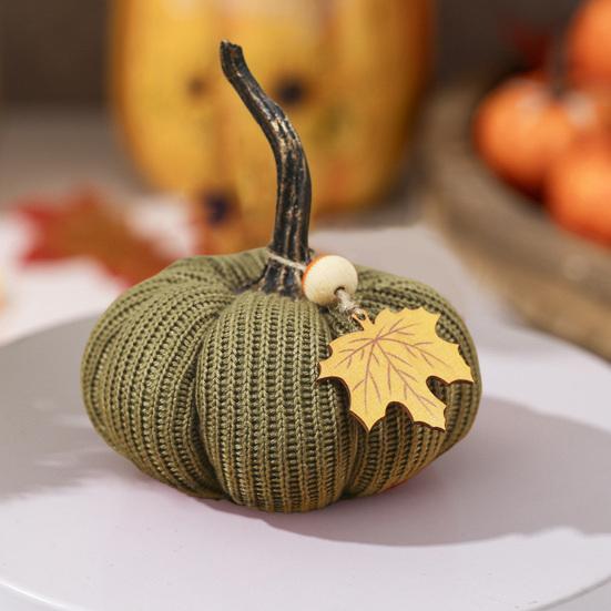 Mini Strikkede Gresskar Skrivebordspynt Høststoff Kunstige Gresskar Håndverk for Høst Takkefest Innhøstingsfestival Halloween Hjemmedekor