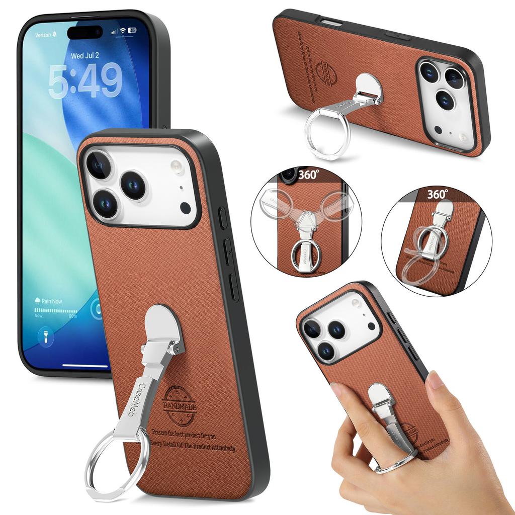 For iPhone 17 Pro Case Folding Kickstand Twill Texture Leather Back Cover