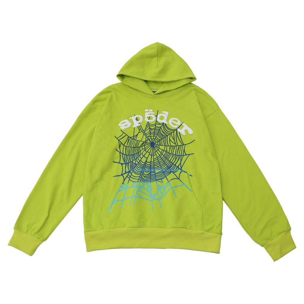 A high-quality SP5DER spider web foam printed hoodie, European and American large-size loose sweater.