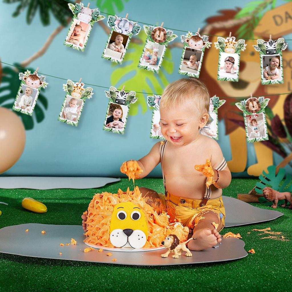 Jungle Safari Birthday Bunting Banner Woodland Safari Birthday Party Decoration Wild one 1st Jungle Birthday Party Supplies Deco