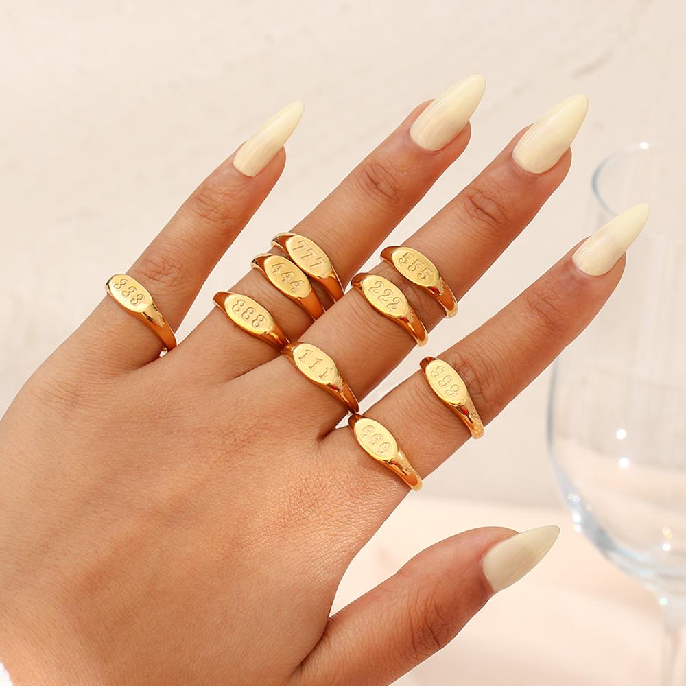 E.B.belle 2024 Angel Number Rings Jewelry For Women 18K Gold Plated Lucky Number Stainless Steel Ring For Girls