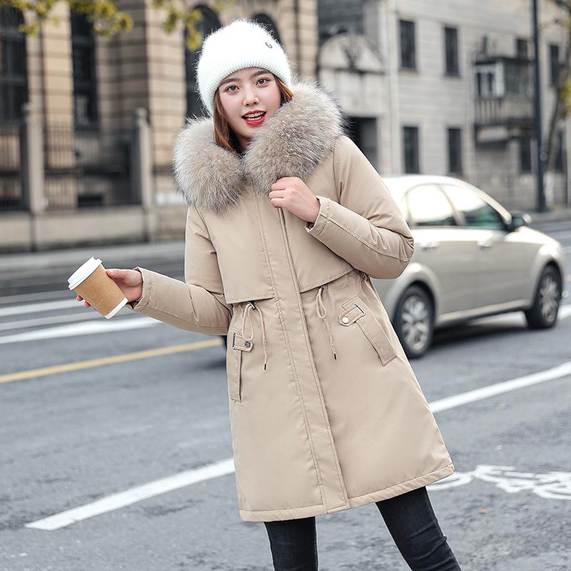 

Fleece and thicker pie overcome women s winter new medium and long fashionable cotton clothes, thin cotton clothes M хаки