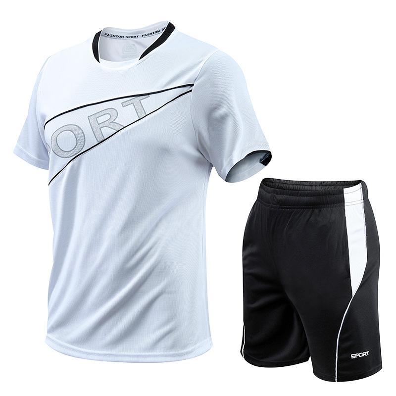 

Спортивный комплект, мужской летний мужской повседневный комплект с короткими рукавами, баскетбольный комплект для бега, быстросохнущий комплект, комплект из двух предметов M белый