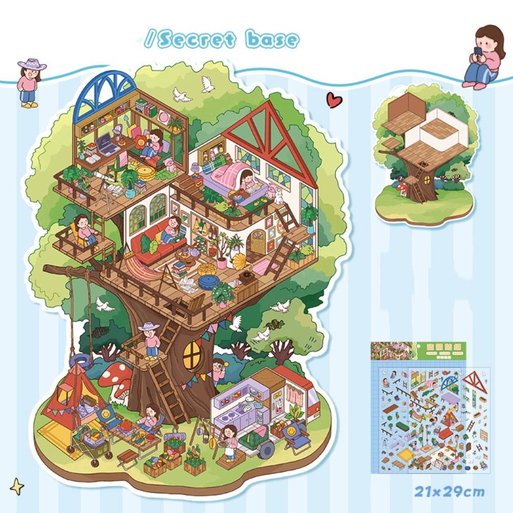 Cartoon Miniature Scene 3D Stickers Three-dimensional DIY 3D Landscape Sticker Kawaii Landscape Sticker Festival Birthday Gift