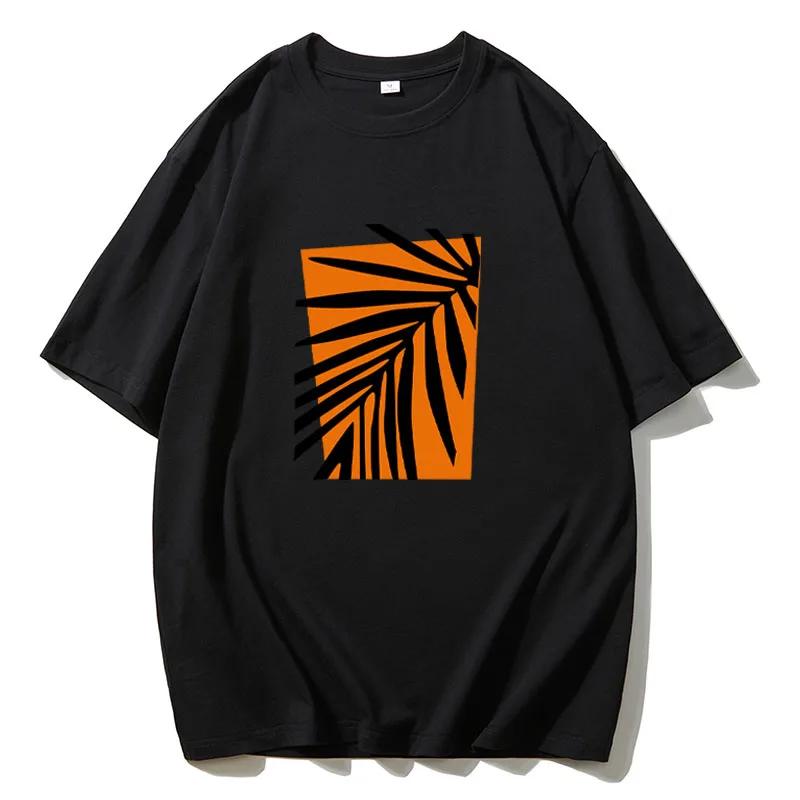 

Trendy European Ins Vintage Orange Leaf Printed Tshirt for Women Casual Summer Cotton Y2k Breathable Vacation Halfsleeved Top S