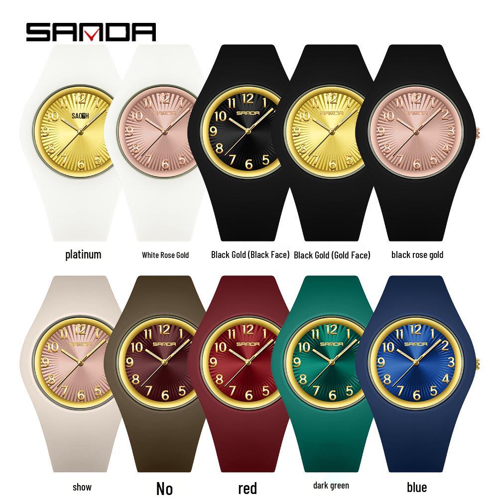 Sanda Unisex Korean Style Waterproof Quartz Watch - Simple Fresh Silicone Student Wristwatch