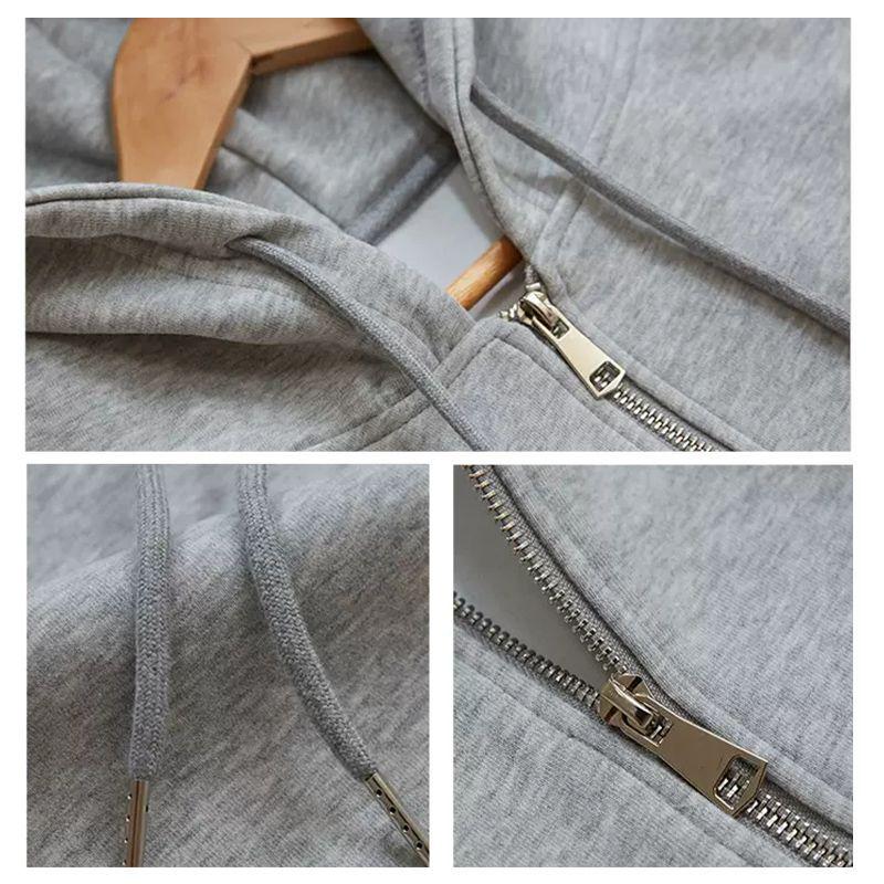 Women's Grey Hooded Sweatshirt: Autumn/Winter 2025 Loose Fit, Korean Style, Plus Velvet, Versatile American Retro Cardigan.