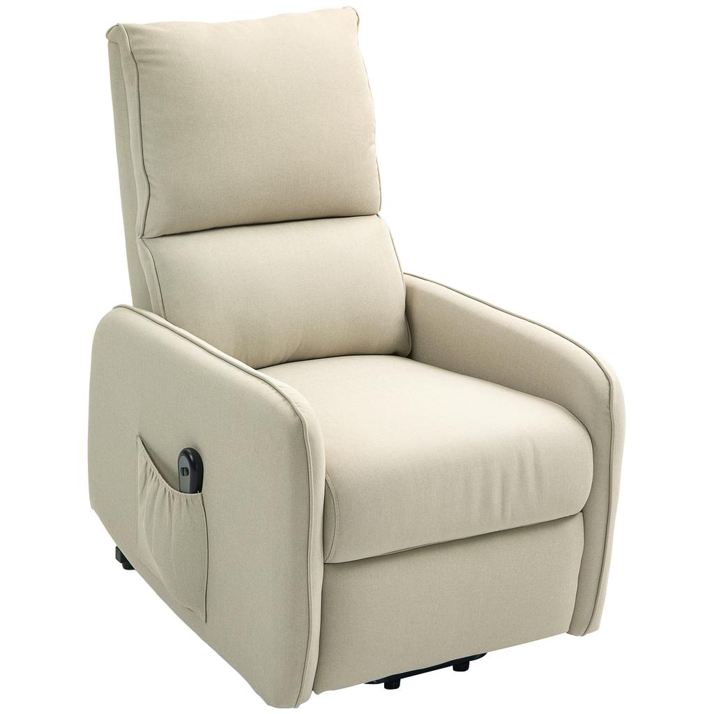 Electric Reclining Lift Chair with Remote Control and Fabric Pocket, Beige