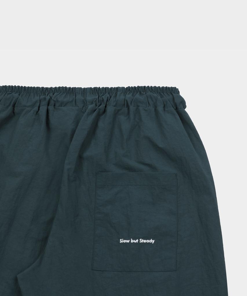 SLOW RECORD HOUSE Nylon Single-Pleat Pants_Teal