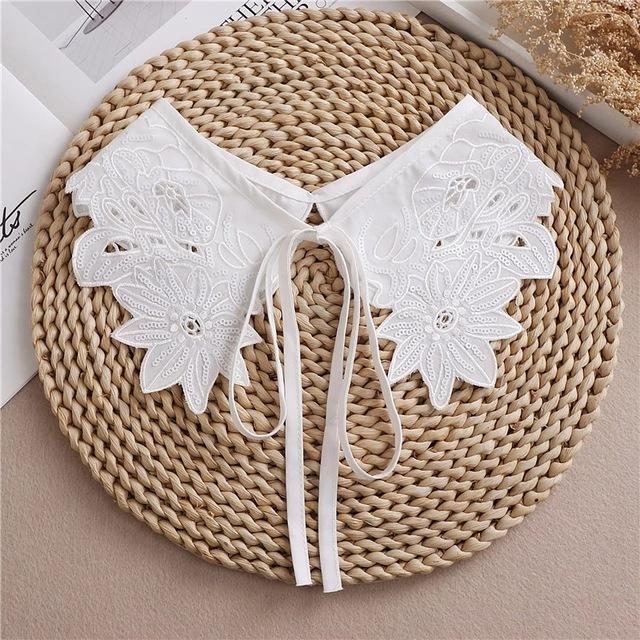 Linbaiway Lace Chiffon Doll Fake Collar Ladies Shawl Wrap Removable Detachable Embroidered False Collar Clothes Accessory