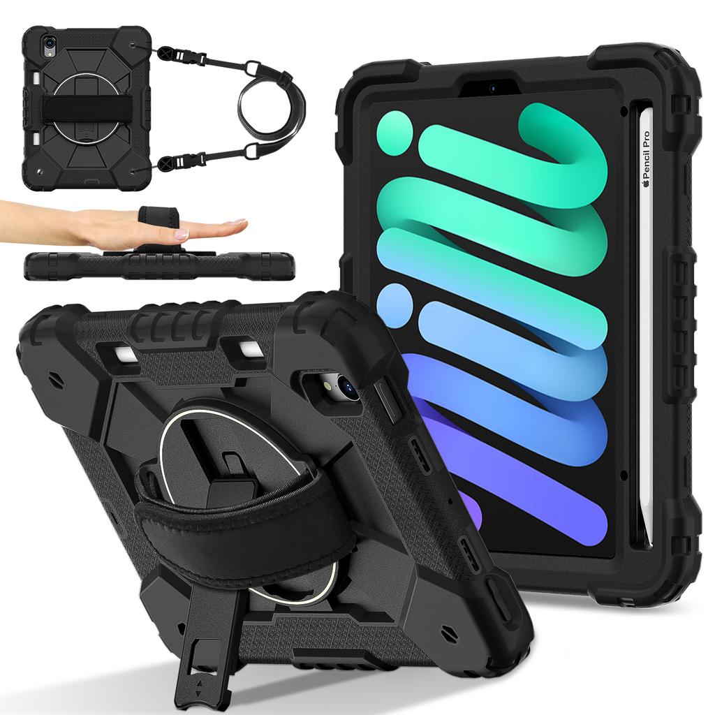 Heavy Duty Protective Cases for iPad Mini 6 A17 Pro Full Body Shockproof Protection Cover with Kickstand Hand Crossbody Lanyard