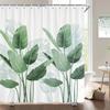 Green Plant Leaves Print Shower Curtains Watercolor Boho Floral Waterproof Morden Bathroom Bathtub Curtain Room Decor With Hooks