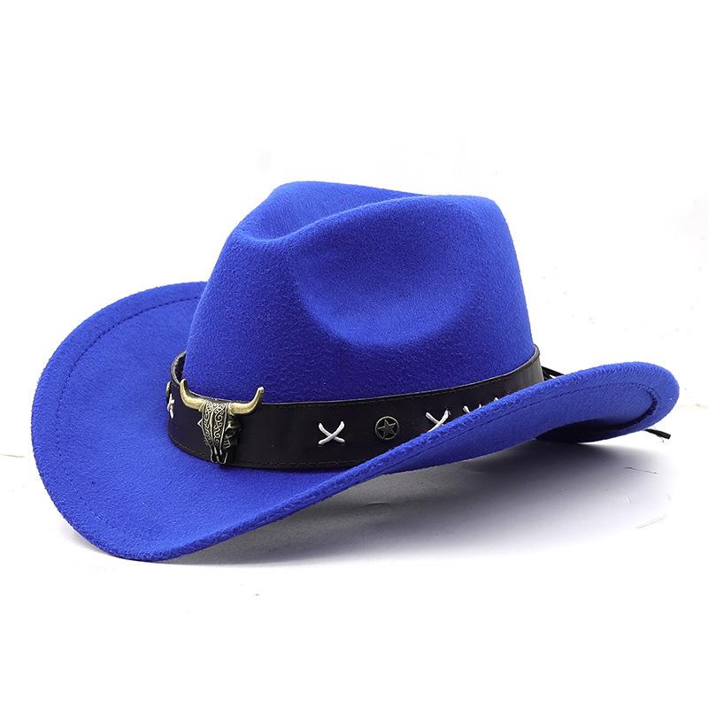 Hot-Selling Top Hat, Ethnic Style, Western Cowboy Top Hat, European And American Retro Bull Head Riding Hat, Woolen Felt Hat