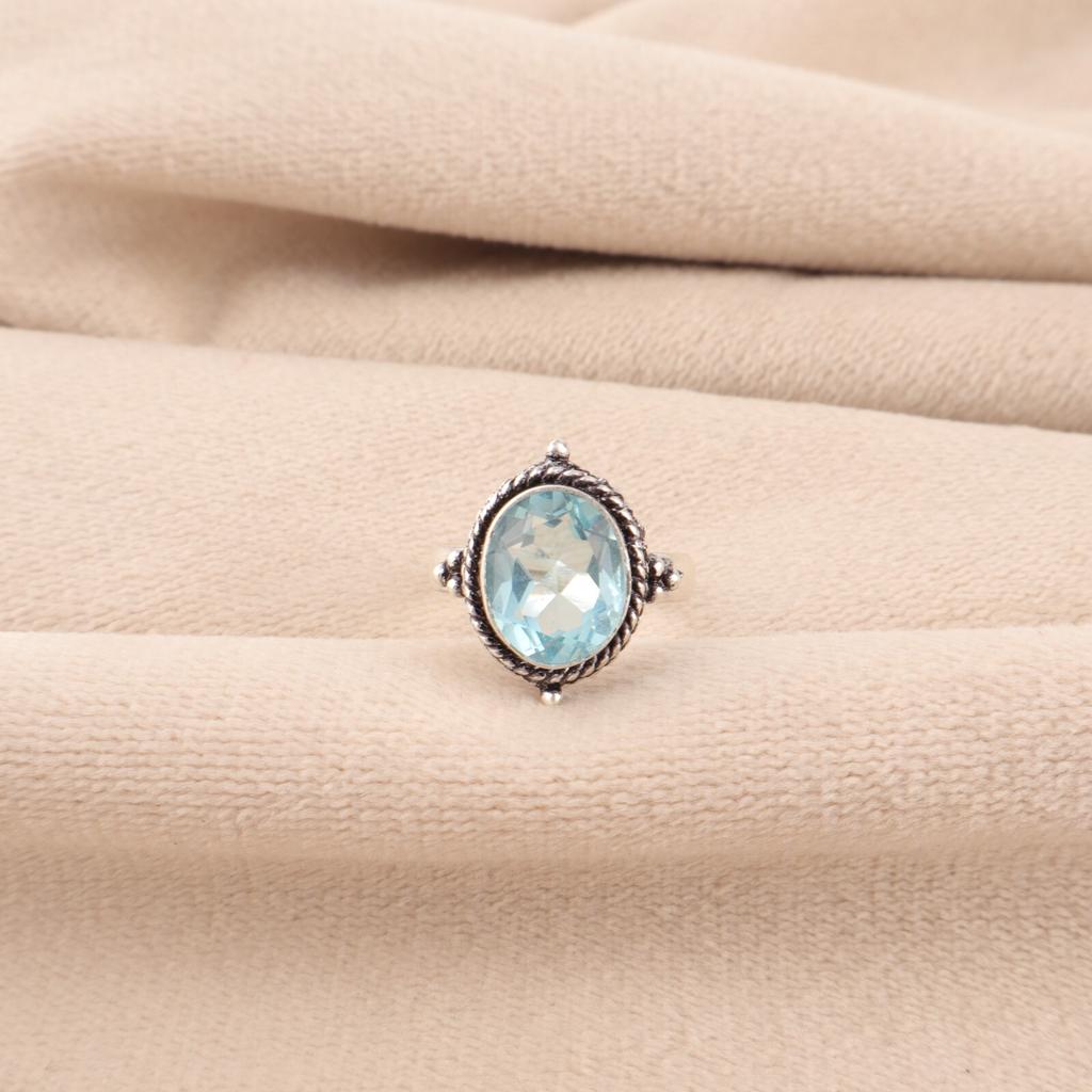 Sky Blue Topaz Gemstone 925 Sterling Silver Jewelry Handmade Ring Gift For Her RR-9-10