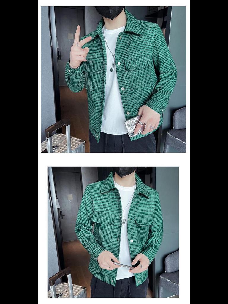 2022 Autumn Korean-Style Houndstooth Lapel Jacket for Men: Trendy Workwear Top