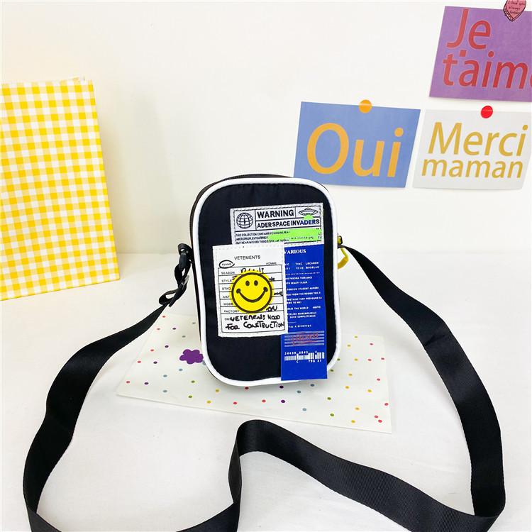 Trendy Colorful Korean Style Children s Smiley Face Canvas Crossbody Bag For Kids чёрный