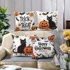 Halloween Linen Cushion Cover Trick or Treat Theme Pillowcase Cats Pumpkin Pillow Cover Halloween Party Decoration 2025