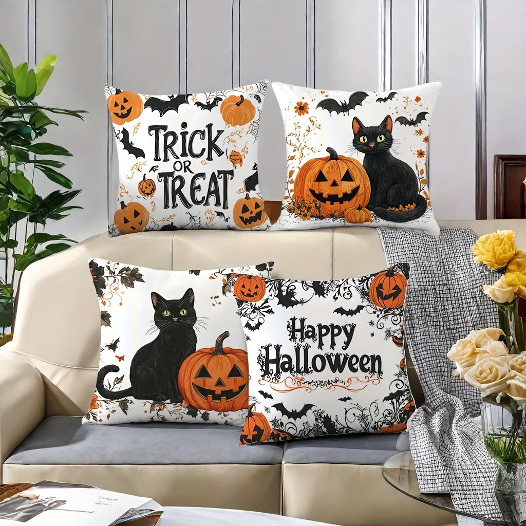 Halloween Linen Cushion Cover Trick or Treat Theme Pillowcase Cats Pumpkin Pillow Cover Halloween Party Decoration 2025