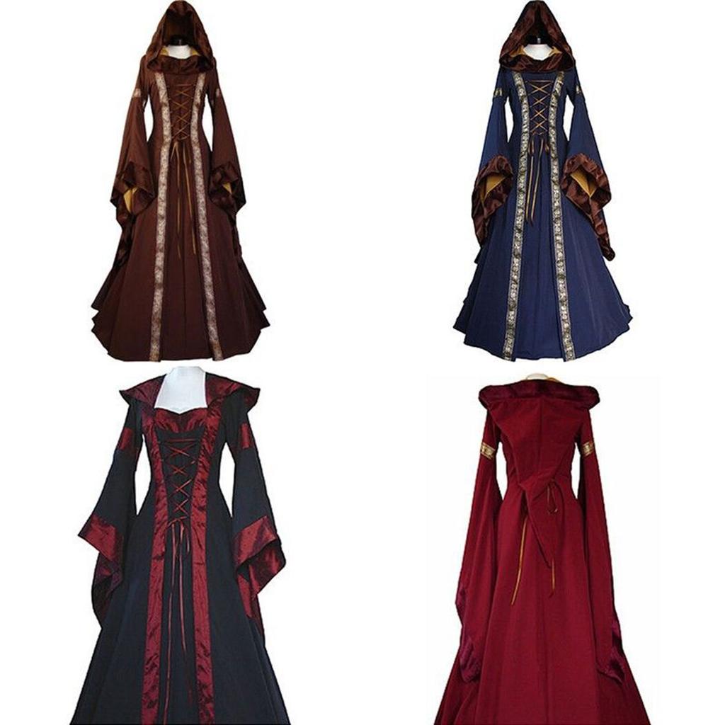 Medieval Vintage Womens Dress Costume Hooded Victorian Renaissance Dress Gothic