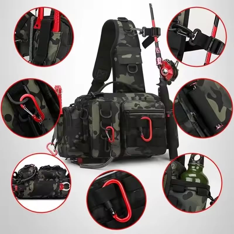 zmart Fishing Tackle Lure Gear Storage Fanny Pack for Fly Fishing Backpack with Rod Sling Shoulder Fishing Tackle Lure Rod Fishing Gear Shoulder Waist