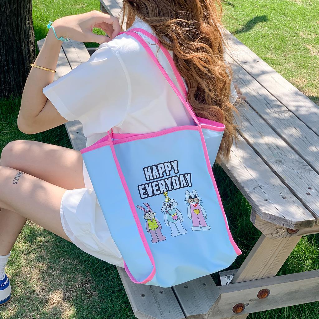 Fresh and versatile tote bag women's large-capacity cartoon printed armpit bag ins fashionable sweet trendy shoulder bag