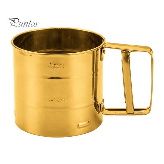 

Мукопросеиватель из нержавеющей стали, мелкоячеистое сито для муки, ручной дизайн, сахарный сито, многоцелевой кухонный инструмент золотистый