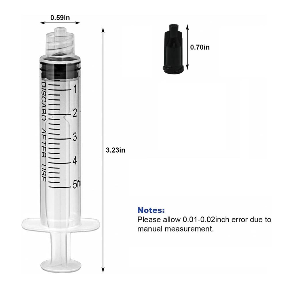 100PCS 5ml Sterile Luer Lock Syringe with Cap, Individually Wrapped, for Liquid Glue, Epoxy, Resin Dispensing