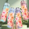 1PC Soft Pink Cherry Blossom Print 750ml Color Plastic Sports Water Bottle Leakproof Flip Straw Lid Suitable for Sports Office Home Use