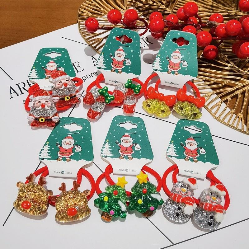 2Pcs/Set 2026  Christmas Hair Accessories Girls Festive Santa Claus Hair Ties Cute Red Hairpin Kid Holiday Party Hairpins