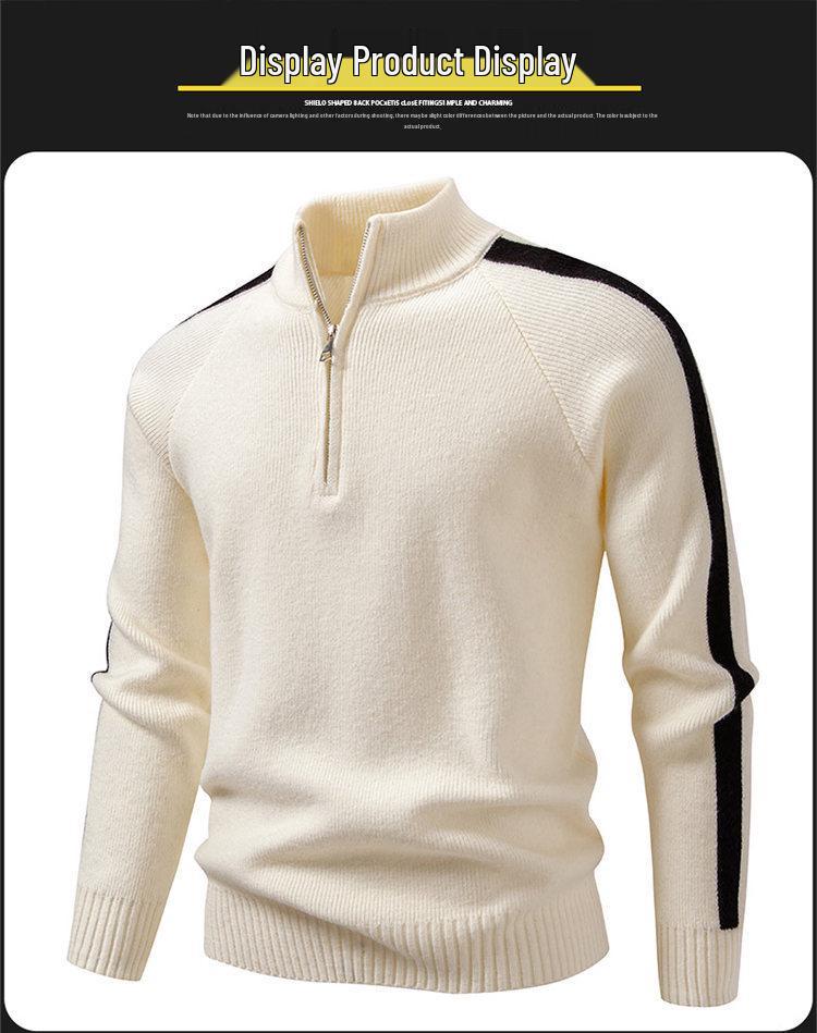 2025 Winter Men's Korean Style Half-Zip Stand Collar Knit Pullover, Plus Size Casual Base Layer