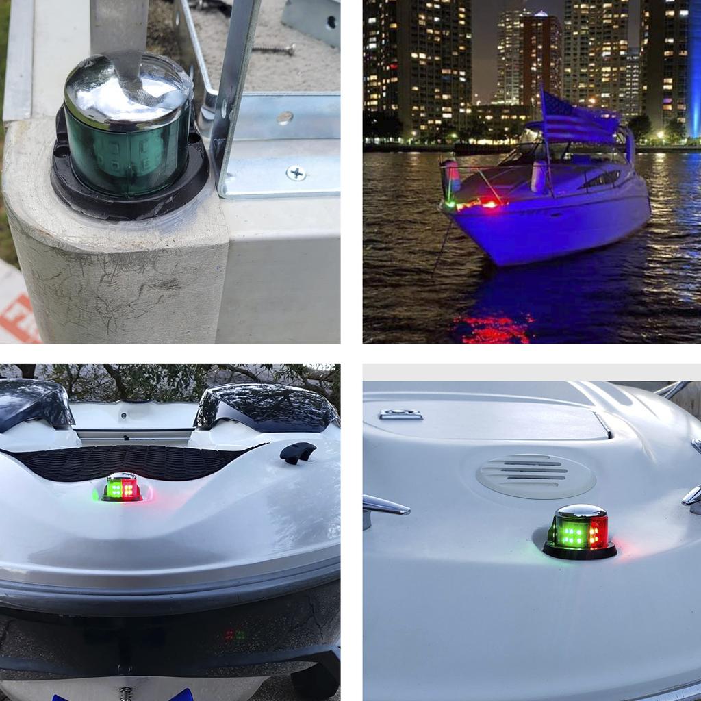 LED Boat Navigation Light Red and Green Marine Navigation Light Boat for Pontoon Yacht  12V Silver Plated Frame