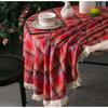 Cotton Christmas Plaid Tablecloth, Soft Plaid Tassel Tablecloth, Washable Round Tablecloth, Christmas Decoration