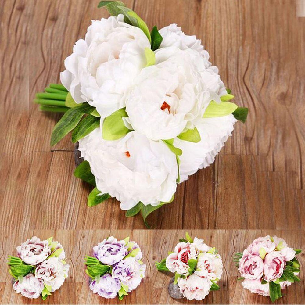 

Элегантное украшение для подружки невесты с 5 головами, шелковые цветы, 1 букет, домашний свадебный декор, цветок пиона