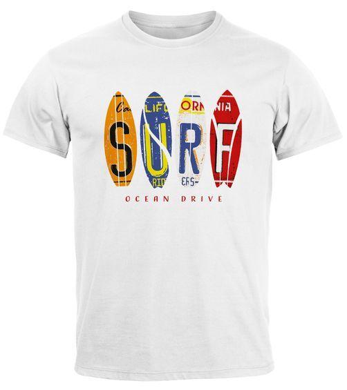 Mens T-Shirt Print Surfboards California Surfing Ocean Drive Summer Beach-