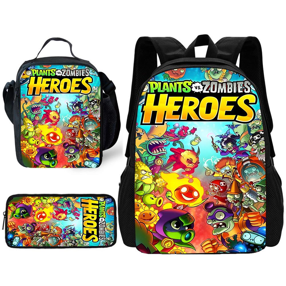 Child Hot Game For P-Plantss Vs Z-Zombiess School Backpack with Lunch Bags ,Pencil Bags ,School Bags for Boys Girls Best Gift