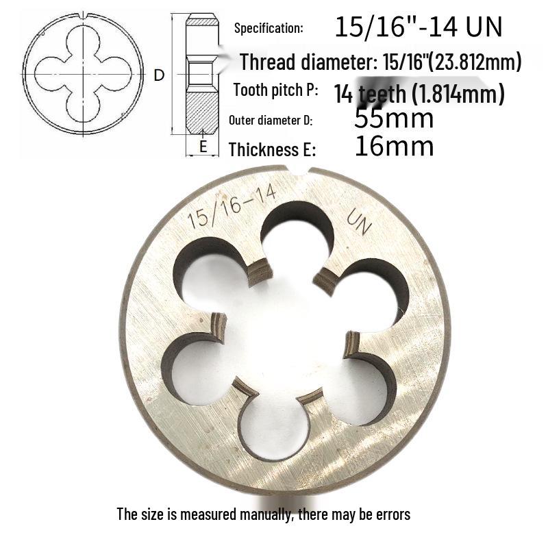 US-Made Round Die, 15/16 Inches with Thread Sizes 12, 14, 16, 18, 20, 24, 27, 32 - Yuan Banya.