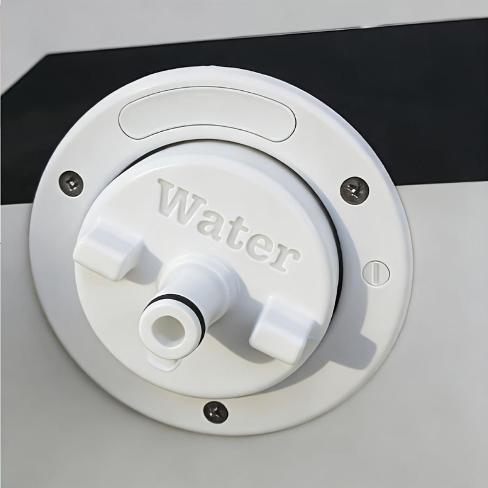 RV water tank adapter with practical water filling function, built-in quick hose connector and O-ring seal design.