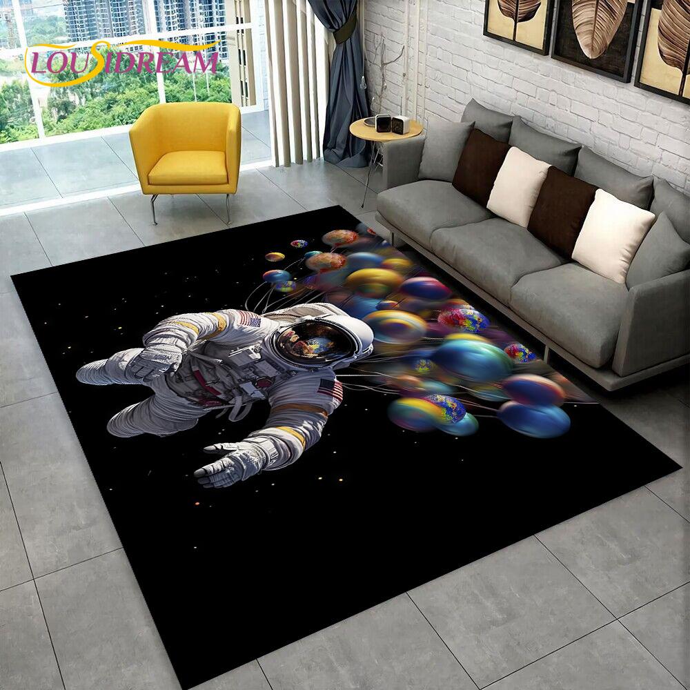 Astronaut Traum Universum Raumfahrer 3D Weltraum Cartoon Teppich für Wohnzimmer Schlafzimmer Dekoration, Rutschfest für Sofa Fußmatte Kinder