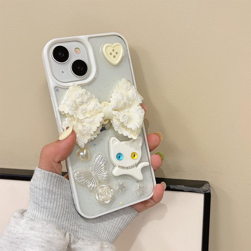 

Bow Tie Bone Cat Phone Case for IPhone17promax Transparent for Apple 15 Flower Heart 14 For iPhone 17Promax