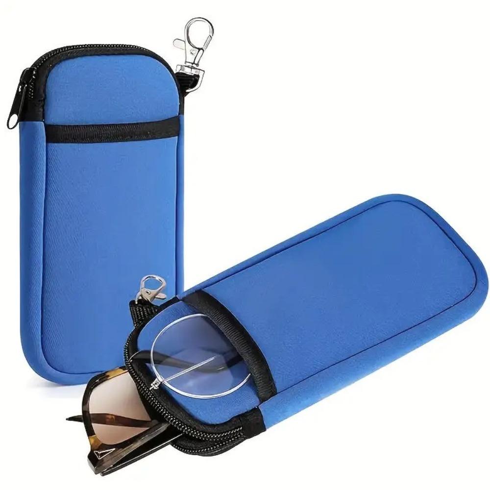 Soft Portable Glasses Case with Carabiner Multi Functional Zipper Eyeglass Pouch Durable Double Pocket Sunglasses Case