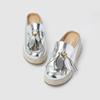 Straw thick-soled silver bag head cool slippers for women's summer wear 2025 new leaf decorative muffin bottom half slippers for women