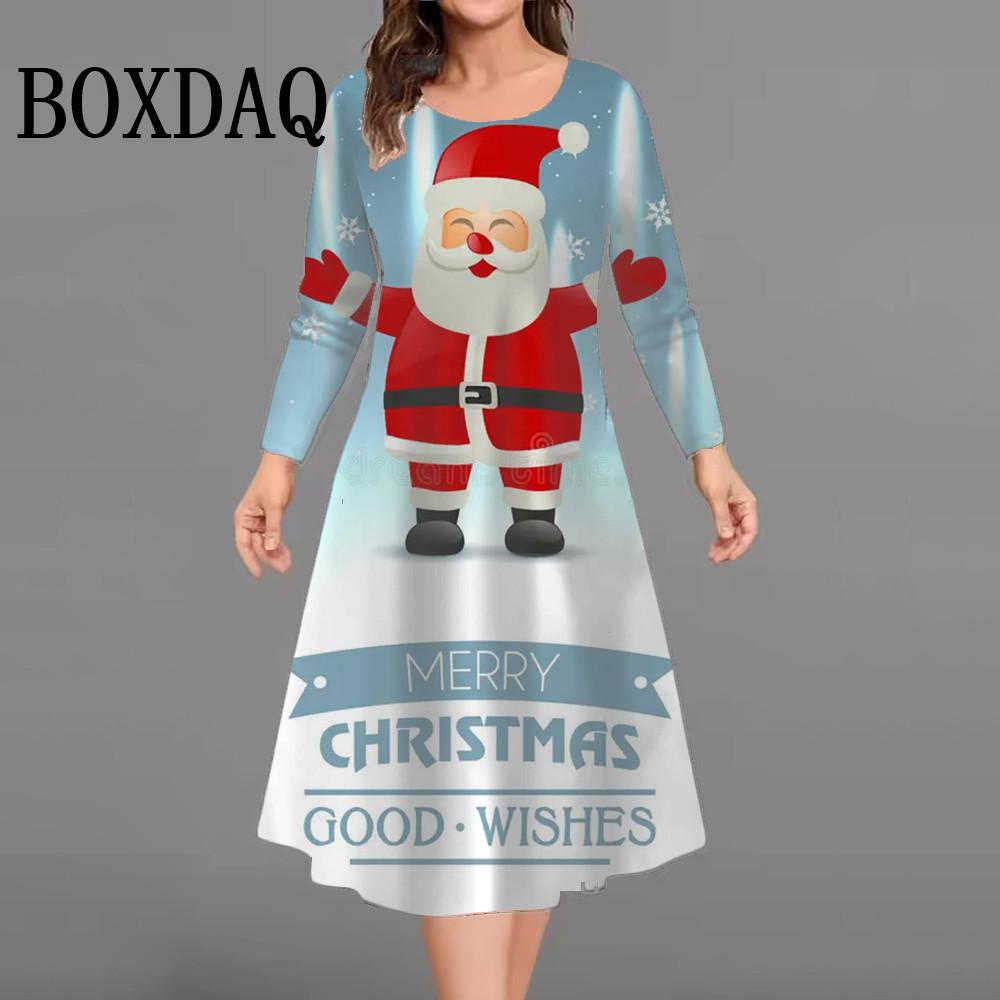 Christmas Tree Snowmen Party Dresses For Women Plus Size Winter Long Sleeve Dress Trendy Cute Casual Loose A-Line Dress