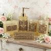 Contemporary Glass Soap Dispenser And Toothbrush Container With Elegant Finish For Bathroom Decor