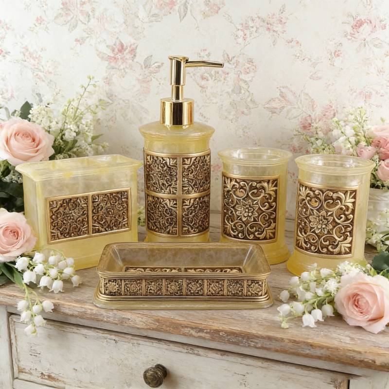 Contemporary Glass Soap Dispenser And Toothbrush Container With Elegant Finish For Bathroom Decor