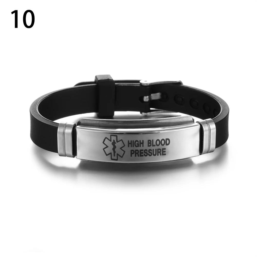 Men s Stainless Steel Silicone Alert Id Bracelets & Bangles Type 1/2 Diabetes Epilepsy Alzheimer S Emergency Jewelry