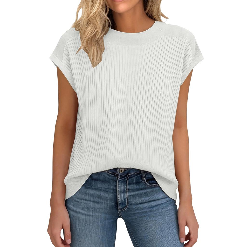 Women's Fashion Versatile Round Neck Knitted Short Sleeve Top