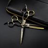 Black and Gold Wolf Head Hairdressing Scissors Set: Straight, Serrated, and Thinning Shears