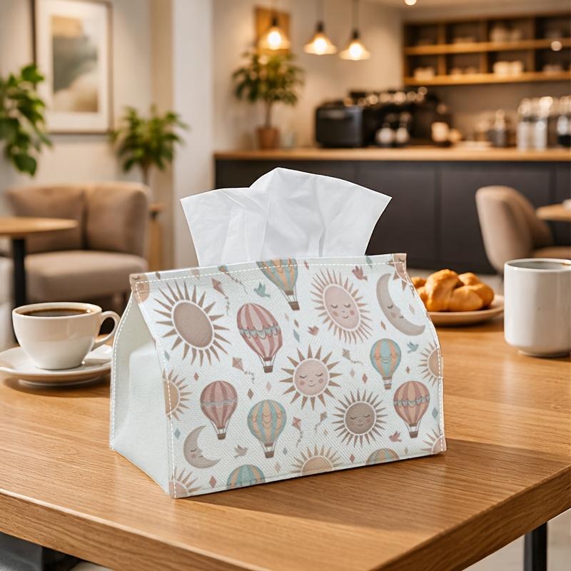 1pc Boho Celestial Tissue Box - Hot Air Balloon Sun Moon Napkin Storage Box, Suitable for Rolls/Facial Tissues/Single Sheets, Two Sizes Available for