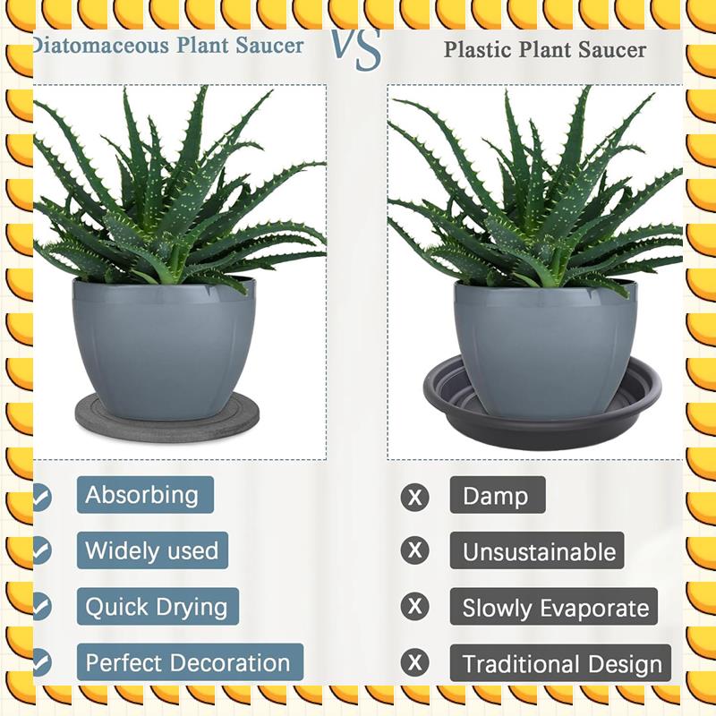 

BAAU Flower Pot Saucers For Pots Instant Dry Diatomaceous Earth Plant Drip Trays For Indoors Keeping сірий
