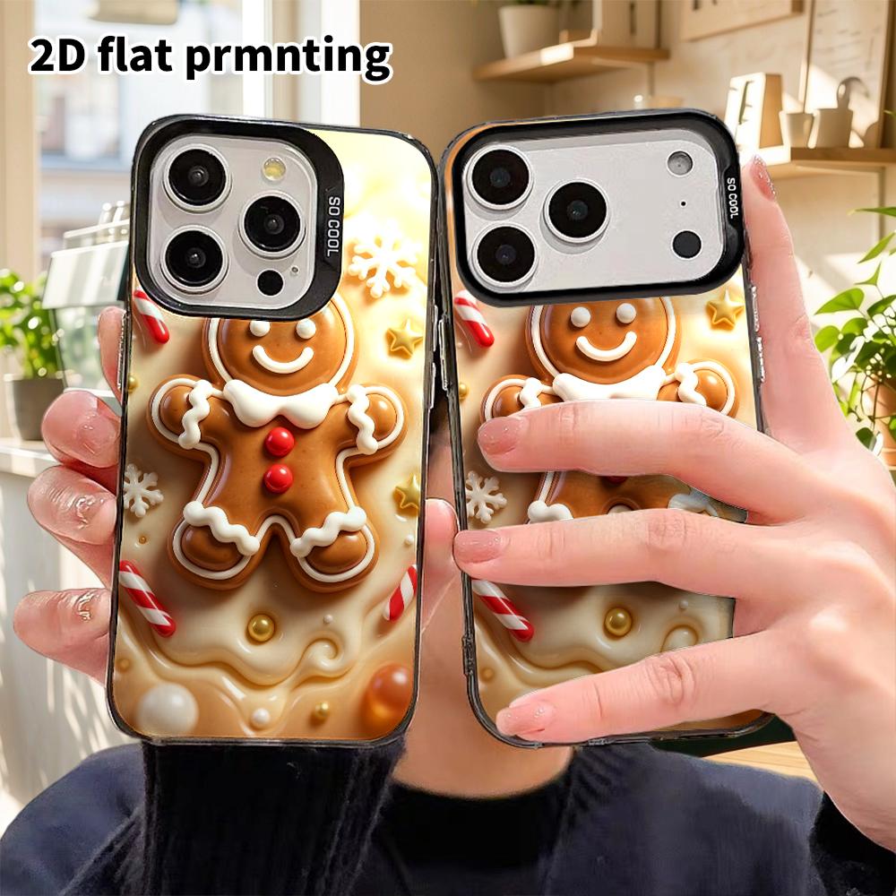 Phone case: 2D flat design, suitable for iPhone 18 17 16 15 14 13 Pro protective case, gingerbread man, perfect Christmas and Halloween holiday gift